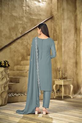 Light teal embroidered faux georgette salwar suit 2