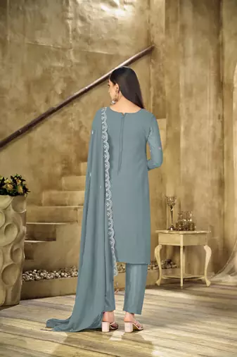Light teal embroidered faux georgette salwar suit