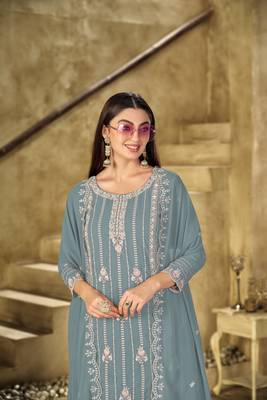 Light teal embroidered faux georgette salwar suit 3