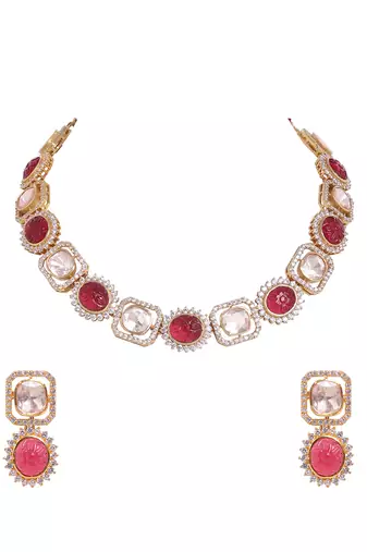 Moissanite polki necklace set