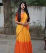 Yellow Orange Colour GEORGETTE FOIL WORK LEHENGA CHOLI WITH DUPATTA