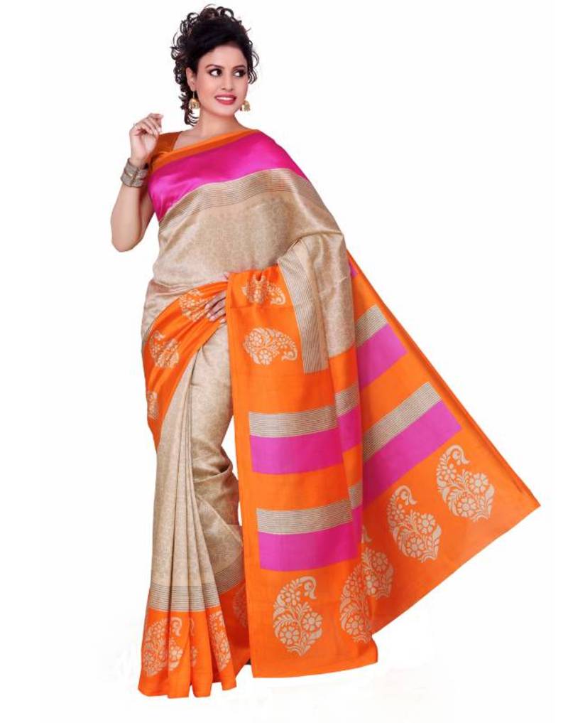 Women's Silk Blend Multicolored Printed Designer Saree With Blouse Piece