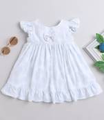 Pineaple printed knee length flutter sleeves baby and girls casual dress - white