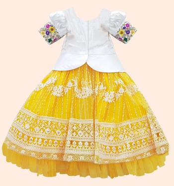 Lemon Yellow New south Indian traditional collar net pattu pavadai Lehenga choli for girls dress 2
