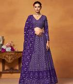 Designer Purple Embroidered Lehenga Choli With Dupatta 