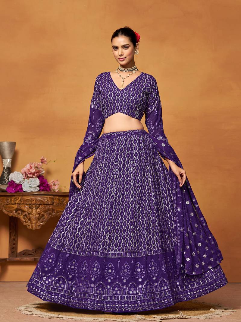 Designer Purple Embroidered Lehenga Choli With Dupatta 