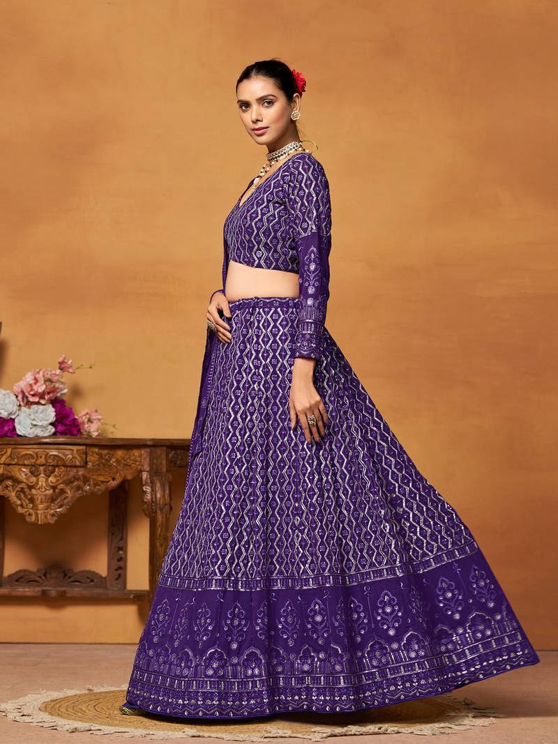 Designer Purple Embroidered Lehenga Choli With Dupatta 
