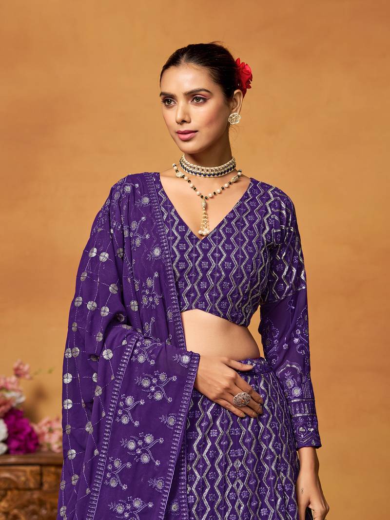 Designer Purple Embroidered Lehenga Choli With Dupatta 
