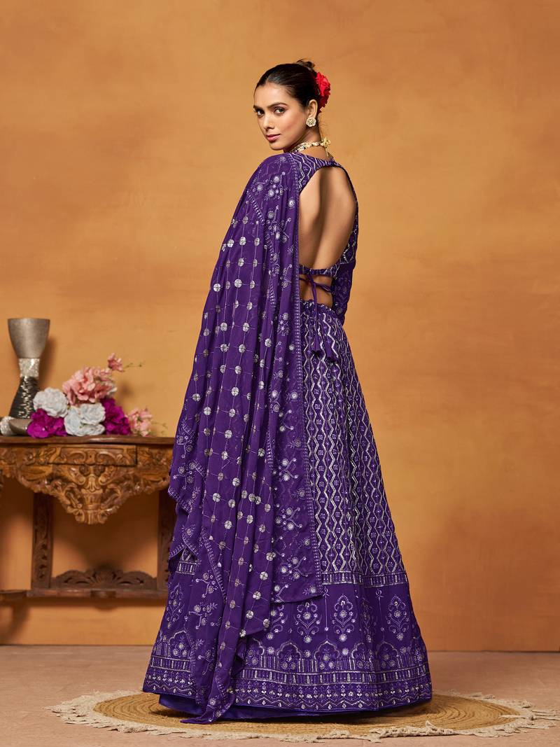 Designer Purple Embroidered Lehenga Choli With Dupatta 