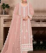 Peach embroidered viscose chinon semi stitched salwar suit