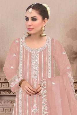 Peach embroidered viscose chinon salwar suit 2