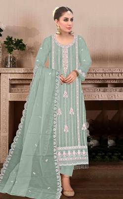 Light green embroidered viscose chinon salwar suit 1