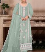 Light green embroidered viscose chinon semi stitched salwar suit