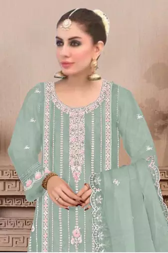 Light green embroidered viscose chinon salwar suit