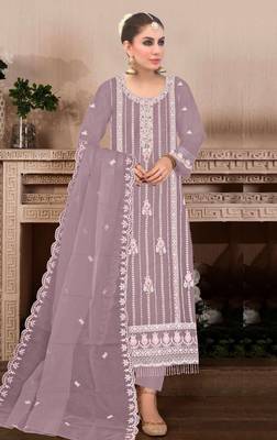 Purple embroidered viscose chinon salwar suit 1