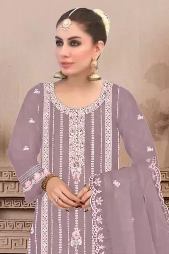 Purple embroidered viscose chinon salwar suit