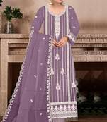 Lavender embroidered viscose chinon semi stitched salwar suit