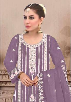 Lavender embroidered viscose chinon salwar suit 2