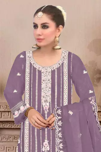Lavender embroidered viscose chinon salwar suit