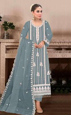 Light teal embroidered viscose chinon salwar suit 1