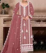 Brown embroidered viscose chinon semi stitched salwar suit