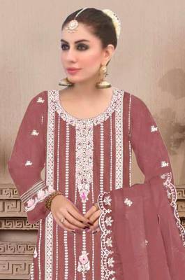 Brown embroidered viscose chinon salwar suit 2