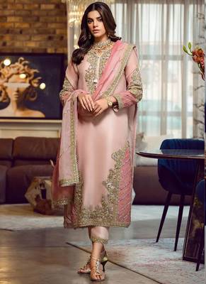 Baby pink georgette embroidery pakistani salwar suit 1