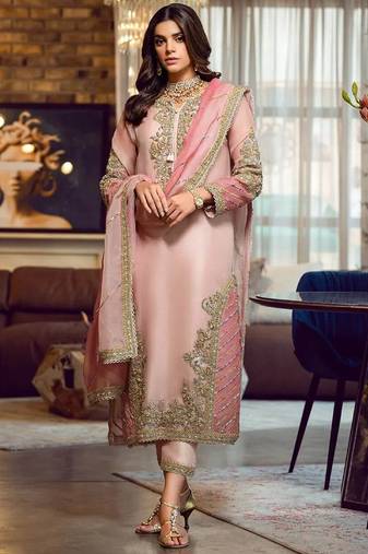 Baby pink georgette embroidery pakistani salwar suit