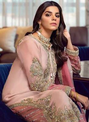 Baby pink georgette embroidery pakistani salwar suit 2