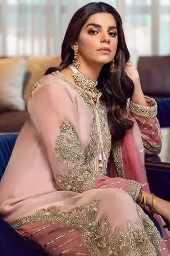 Baby pink georgette embroidery pakistani salwar suit