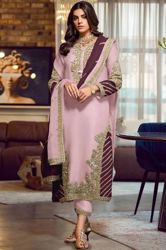 Light pink georgette embroidery pakistani salwar suit