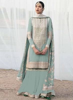Lime green faux georgette embroidery pakistani salwar suit 1