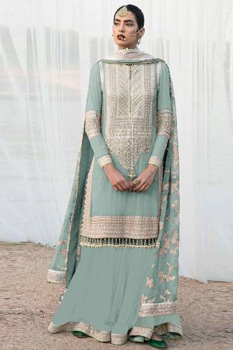 Lime green faux georgette embroidery pakistani salwar suit