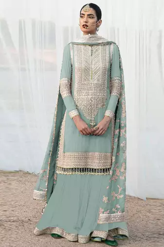 Lime green faux georgette embroidery pakistani salwar suit