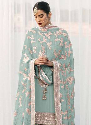 Lime green faux georgette embroidery pakistani salwar suit 2