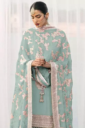 Lime green faux georgette embroidery pakistani salwar suit