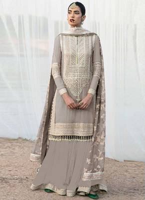 Beige faux georgette embroidery pakistani salwar suit 1