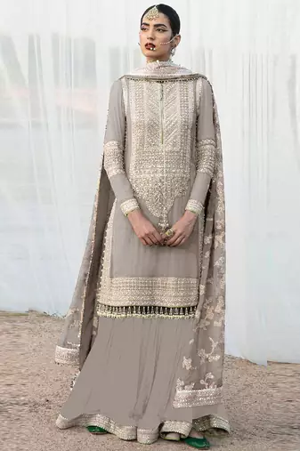 Beige faux georgette embroidery pakistani salwar suit