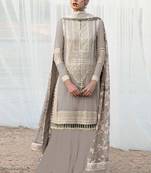 Beige faux georgette embroidery pakistani salwar suit
