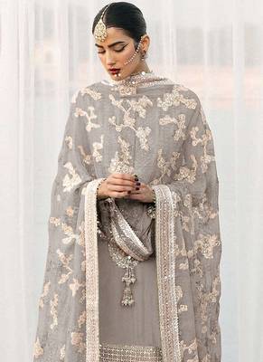 Beige faux georgette embroidery pakistani salwar suit 2