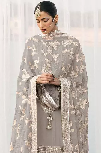 Beige faux georgette embroidery pakistani salwar suit