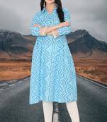 Bandhani- Ash Blue Colour Collared Cotton Kurta