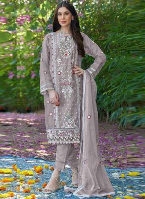 Onion pink organza embroidery pakistani salwar suit 1