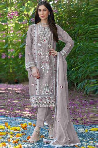 Onion pink organza embroidery pakistani salwar suit