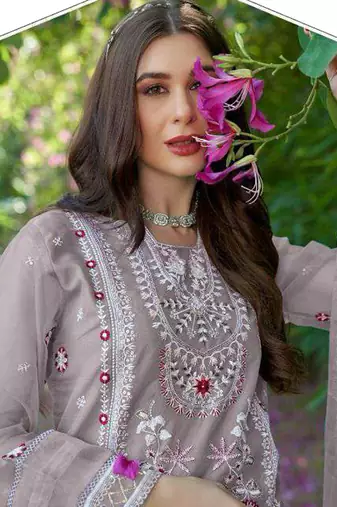 Onion pink organza embroidery pakistani salwar suit
