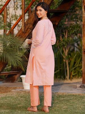 Peach chikankari cotton kurta with peach cotton pant set of 2 2
