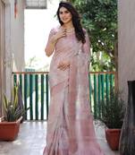 Lavender Digital Print Soft silk blend Weaved Saree With Blouse