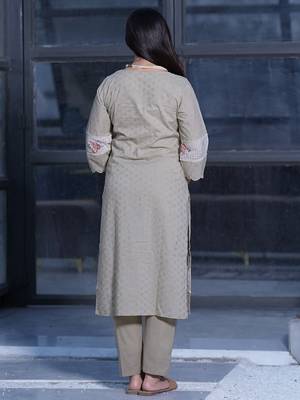 Brown cutwork embroidered cotton kurta with brown cotton pant set of 2 2