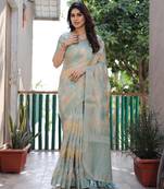 Sky Blue Digital Print Soft silk blend Weaved Saree With Blouse