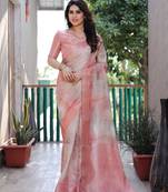 Pink Digital Print Soft silk blend Weaved Saree With Blouse